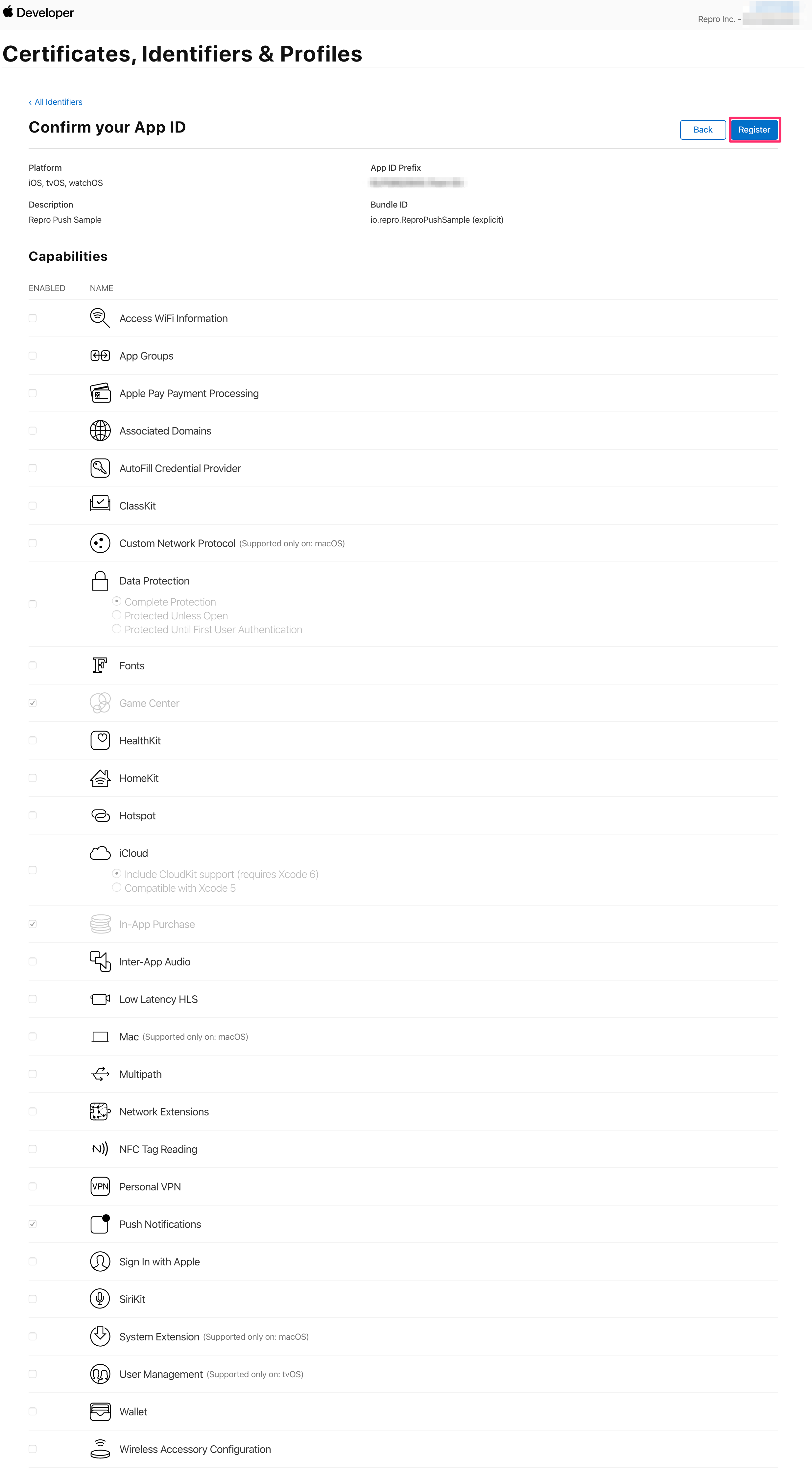 Register APP ID
