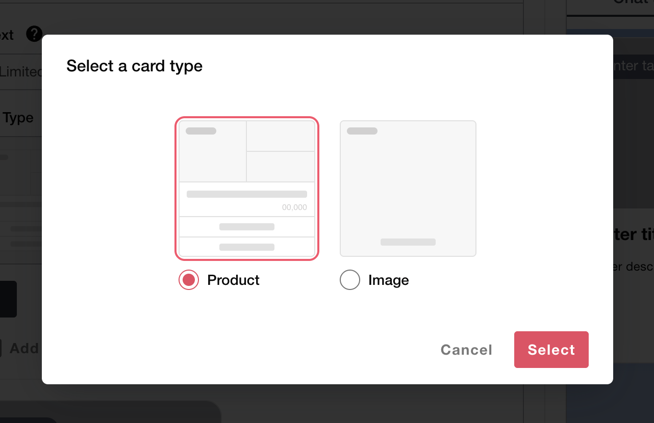 Card type selection dialog