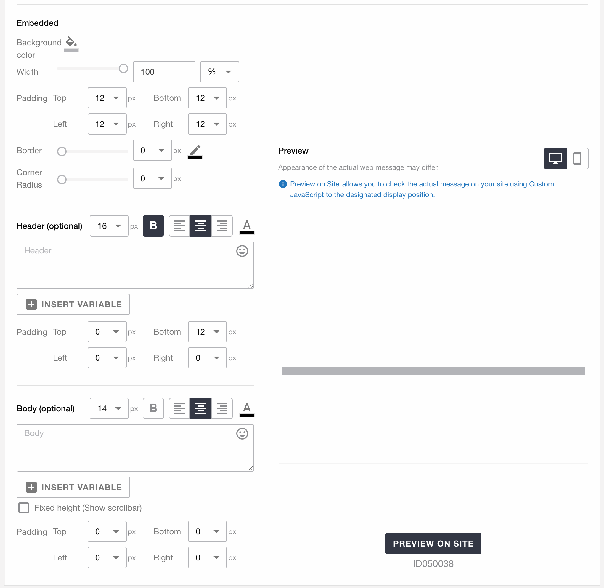 position embedded form customizable