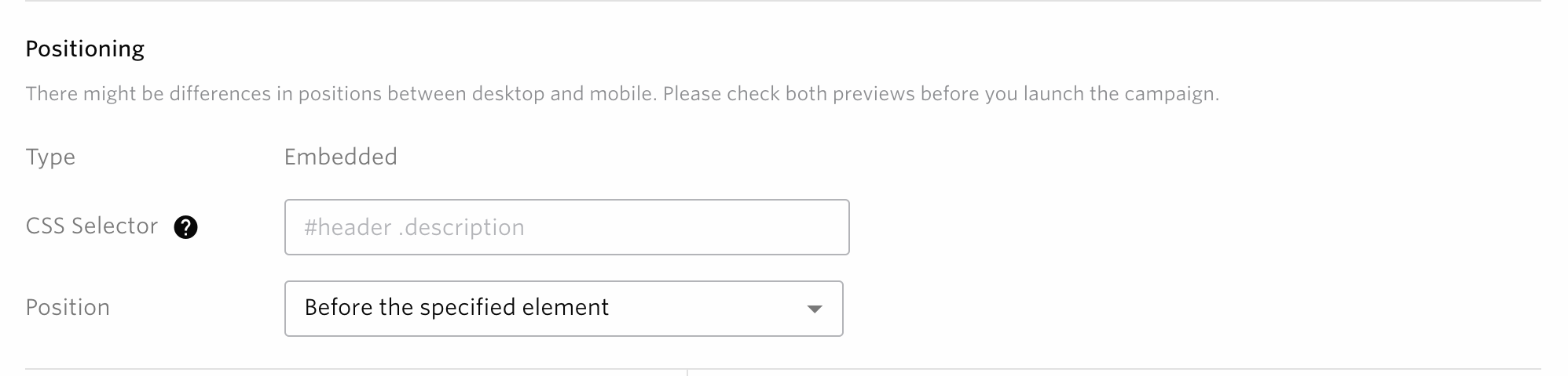 web message position embedded form