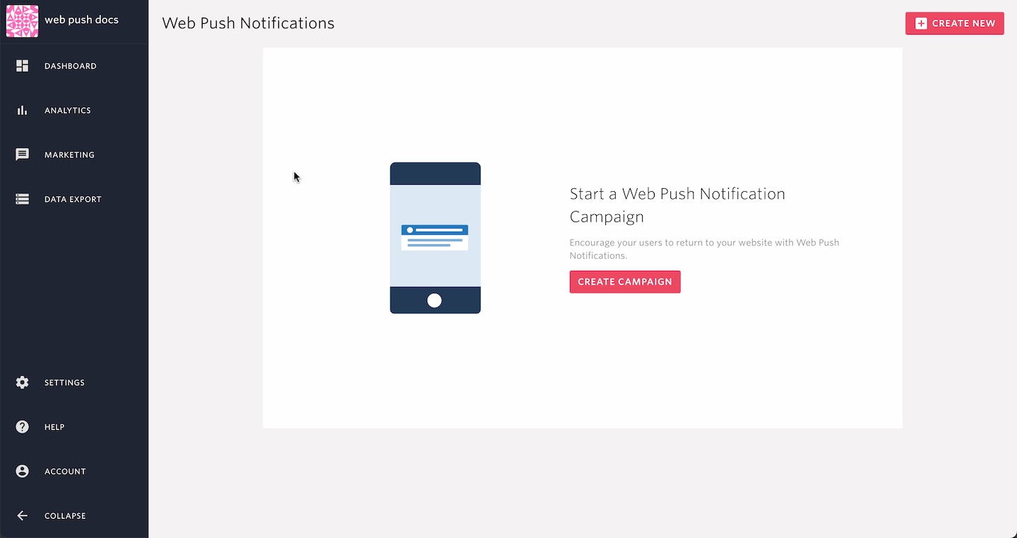 Web Push Notification Creation Step 1