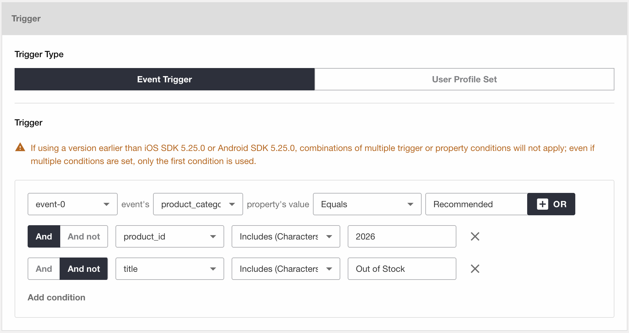 Trigger Event Property Combination
