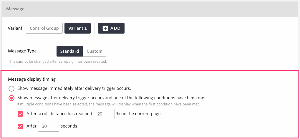 Web Message Display Timing