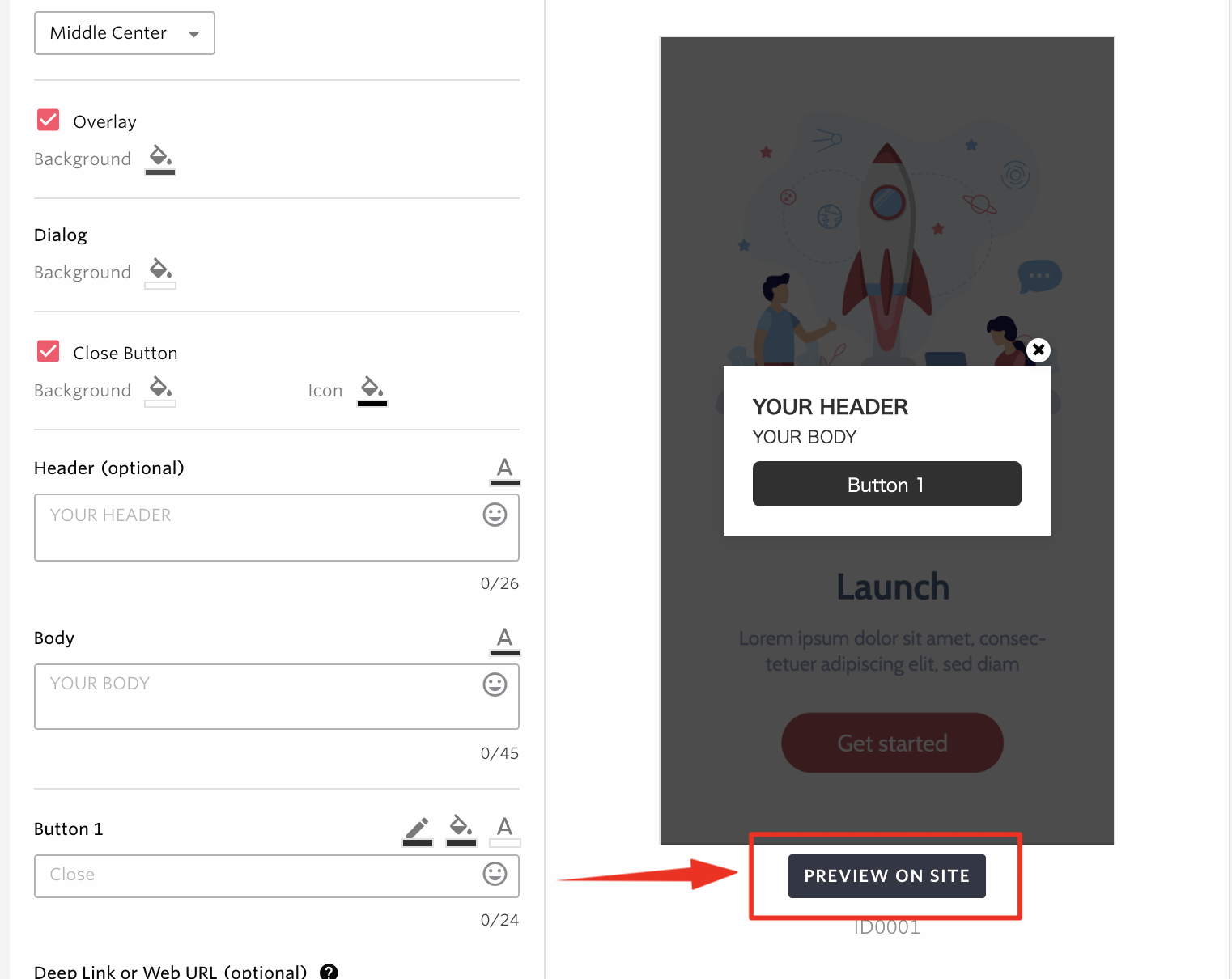 Web Message Preview bottun