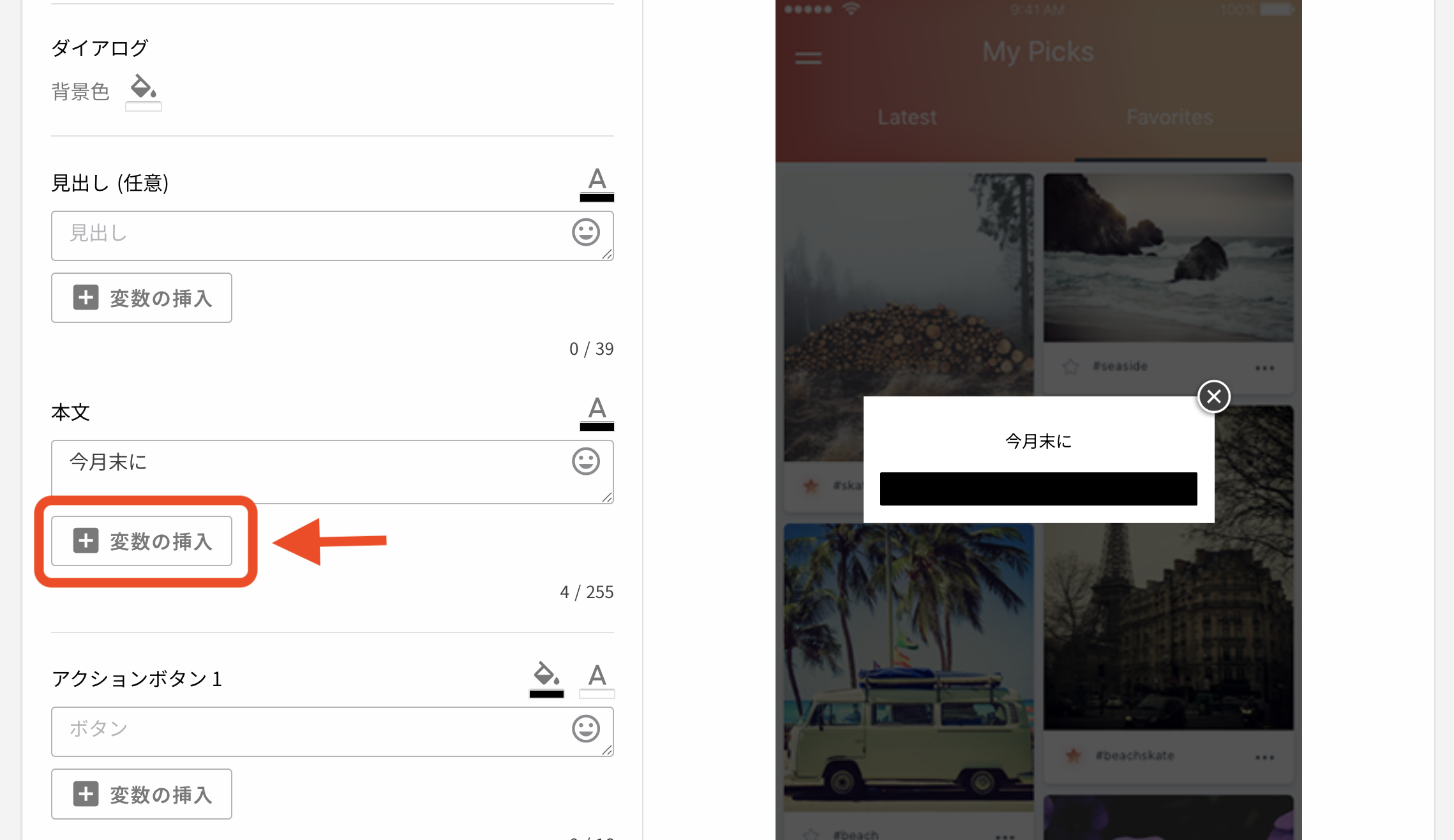 Liquid personalization insert variable button