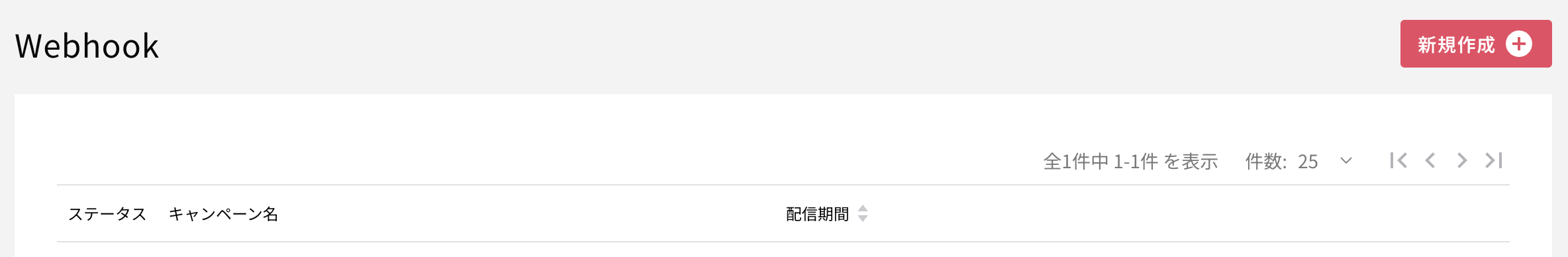 Webhook一覧画面の[新規作成]ボタン